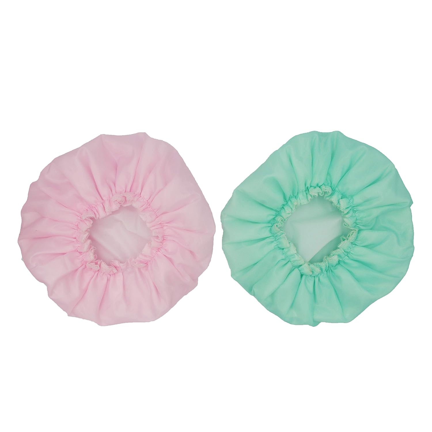 (2 Pack) Creamy Fashion Style Hair Cap Extra Large Double Layer Lined Waterproof Durable Eco-Friendly Shower Cap with Tight Elastic-Fashionista Collection Bath Cap (Solid Pattern)