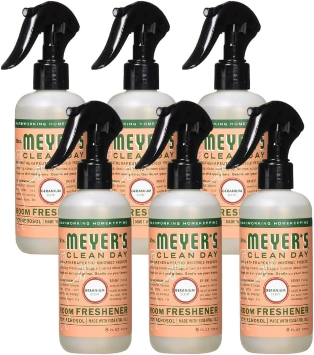 Mrs. Meyer's Clean Day Room Freshener Spray Bottle, Geranium Scent, 8 Fl Oz (Pack of 6)
