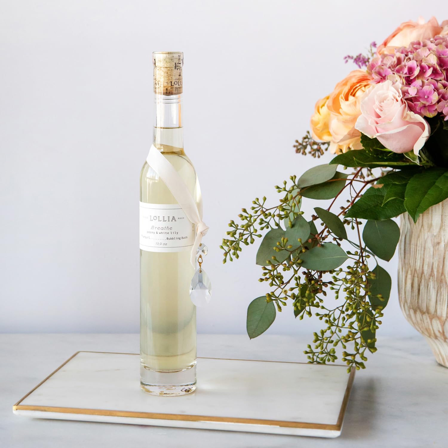 Lollia Breathe Bubble Bath, 12.9 fl. oz., Peony & White Lily Scented Bubbling Skin Care for Women, Soothing & Moisture-Rich Scented Body Soap with Hydrating Ingredients