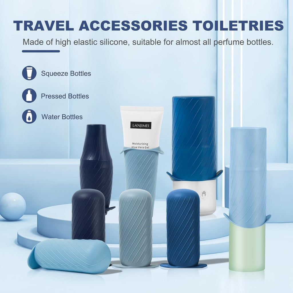 Bottle Covers for Travel, Leak Proofing, Travel Size Container Silicone toiletry sleeves, Leak Locks Travel Accessories for Shampoo Wash Body Bottles and other beauty and personal care(8pcs)