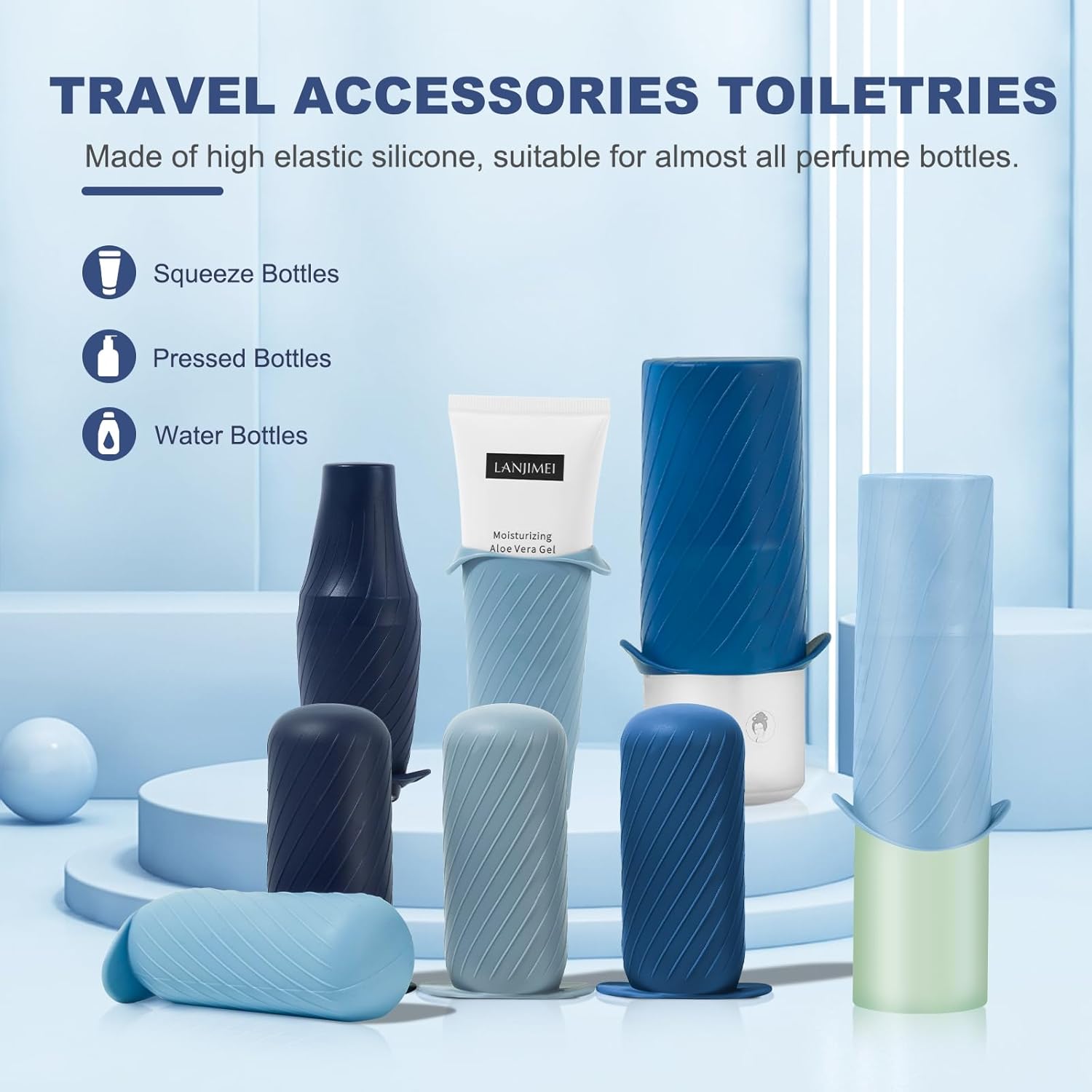 Bottle Covers for Travel, Leak Proofing, Travel Size Container Silicone toiletry sleeves, Leak Locks Travel Accessories for Shampoo Wash Body Bottles and other beauty and personal care(8pcs)