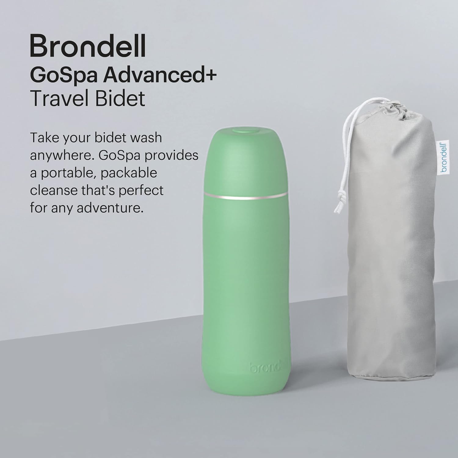 Brondell GoSpa Advanced Portable Bidet for Travel–Pop-Up Nozzle System –High-QualityCompact Bidet with Discreet Travel Bag for Convenient Storage–500mL, Green