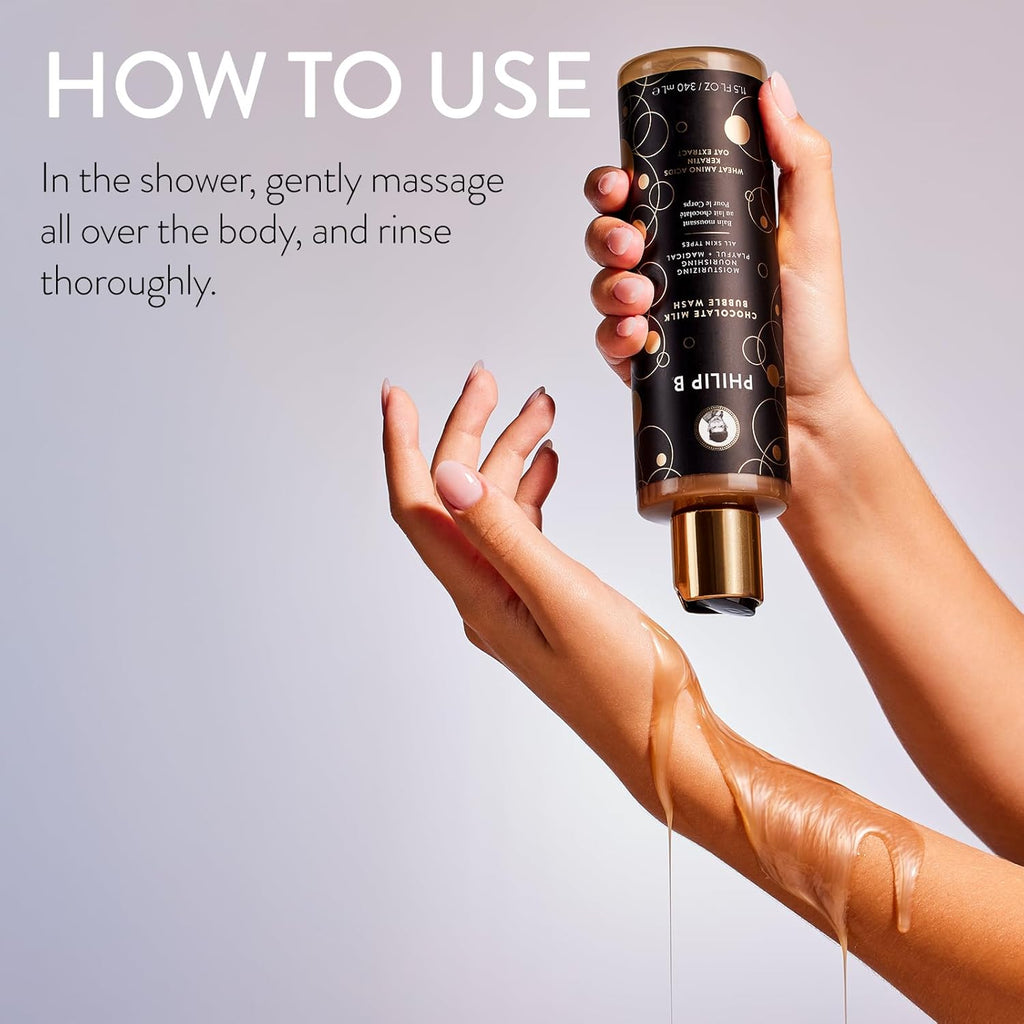 PHILIP B Chocolate Milk Bubble Wash 11.5 Fl Oz (340mL) - Moisturizing & Nourishing, Formulated With Wheat Amino Acids, Keratin & Oat Extract, for All Skin Types