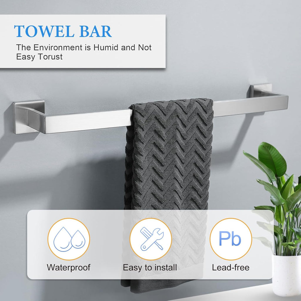 Brushed Nickel Bathroom Towel Bar Set Bathroom Accessories Hardware Set Including Double Towel Bar Towel Ring Coat Hook and Toilet Paper Holder with Shelf. Wall Mounted Stainless Steel