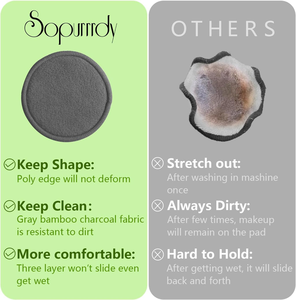 20 Pcs Reusable Makeup Remover Pads - Gray Bamboo Reusable Cotton Rounds with Laundry Bag