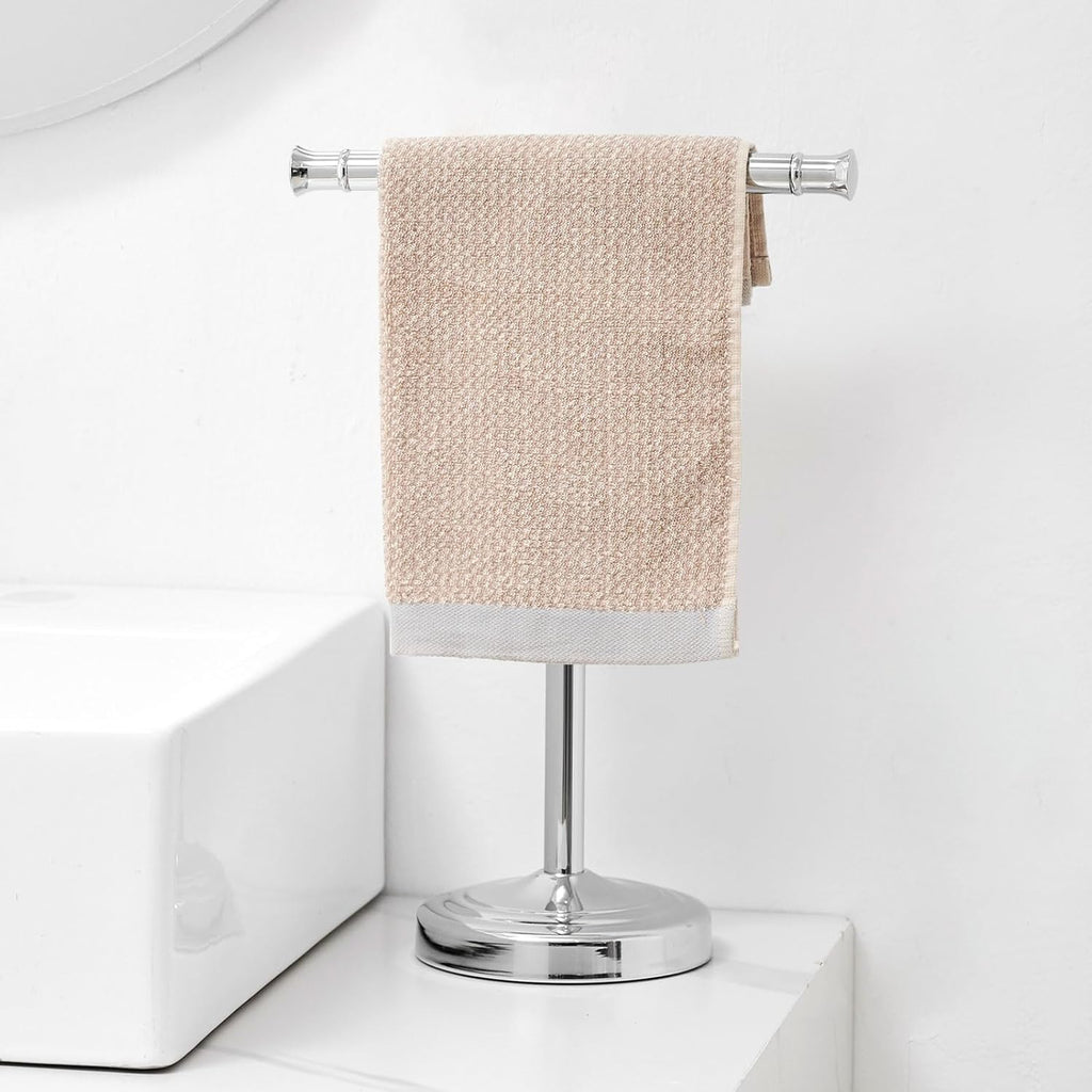 RUMOSE 13 Inch Polished Chrome Towel Stand Hand Towel Holder Bathroom Kitchen Vanity Countertop T-Shape Towel Rack Free Standing Stainless Steel Towel Bar Towel Ring