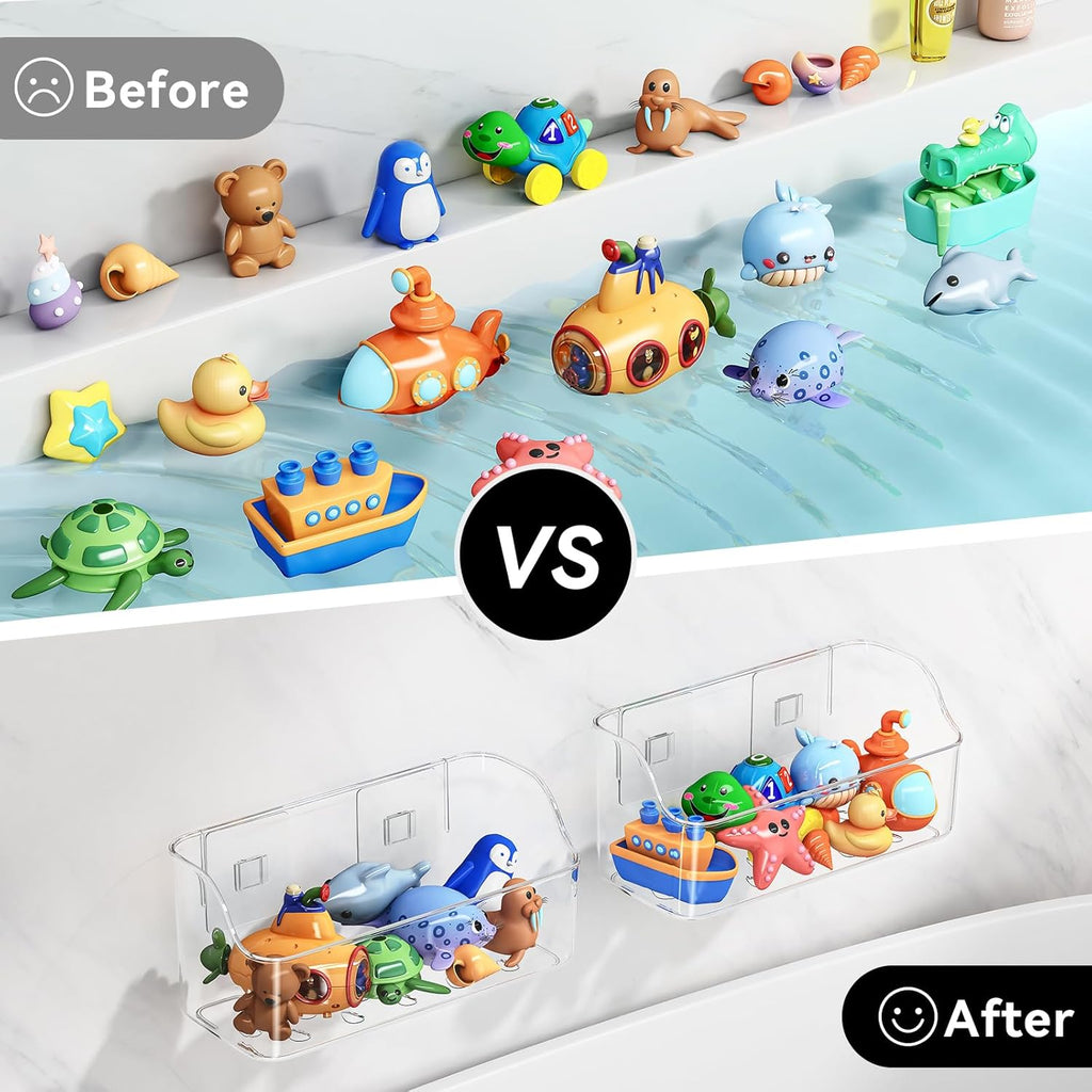 Bath Toy Storage Holder for Bathtub, 2 Pack Clear Bath Toy Organizer, Large Capacity Bathtub Toy Storage for Tub Bathroom
