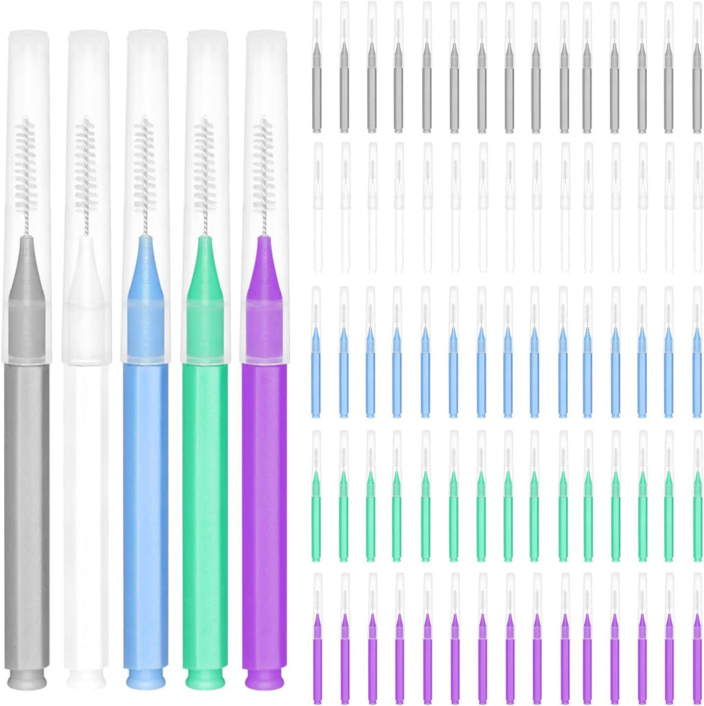 EasyHonor Braces Brush for Cleaner Interdental Brush Toothpick Dental Tooth Flossing Head Oral Dental Hygiene Flosser Toothpick Cleaners Tooth Cleaning Tool (5 Cool Colors,75pcs)