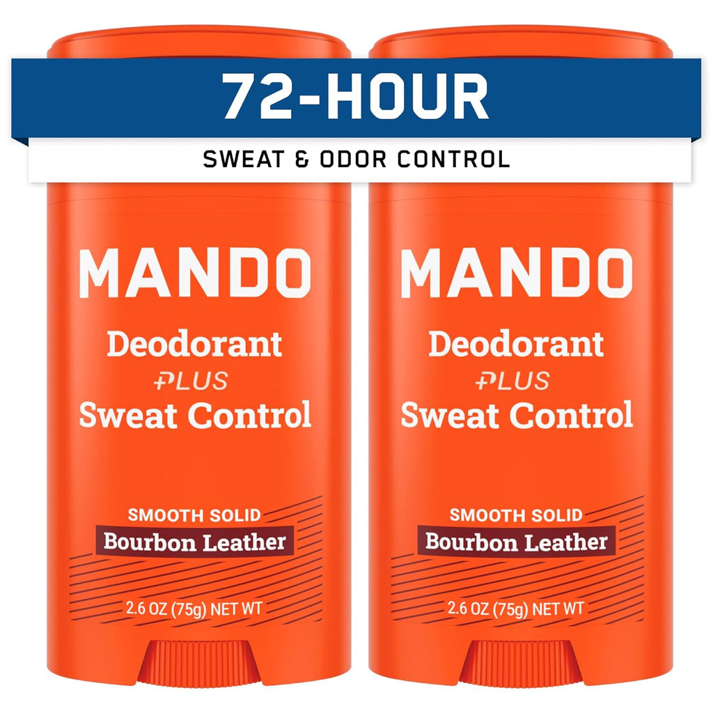 Mando Antiperspirant Deodorant Sweat and Odor Control for Men – Extra Strength Smooth Solid Stick – 72 Hour Performance – Baking Soda Free, Skin Safe – 2.6 oz – Bourbon Leather – Pack of 2