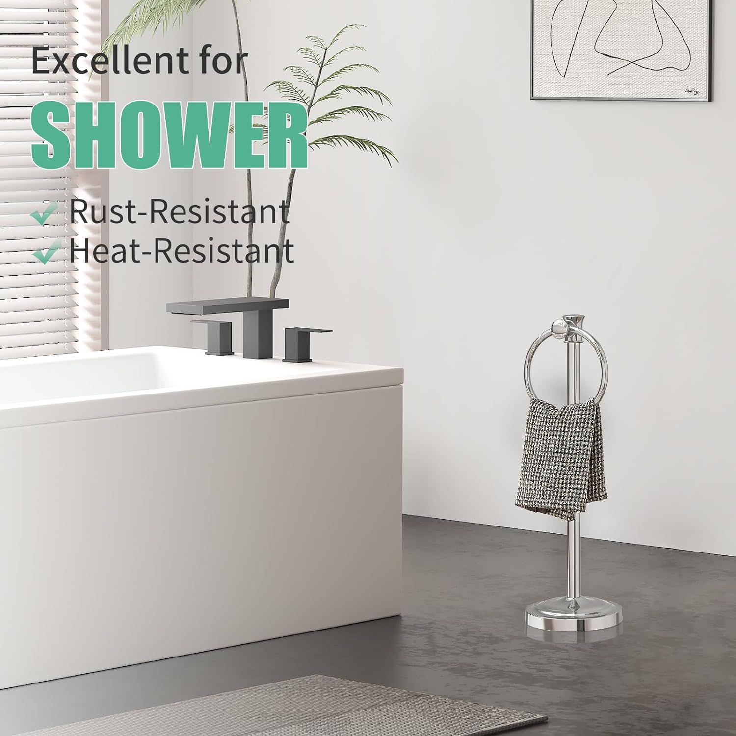 Hoimpro 17 Inch Stand Hand Towel Holder Towel Bar Towel Hanging Ring, Free Standing Floor Hand Towel Rack Storage for Bathroom Kitchen Vanity Countertops, Hardware Accessories(Polished Chrome)