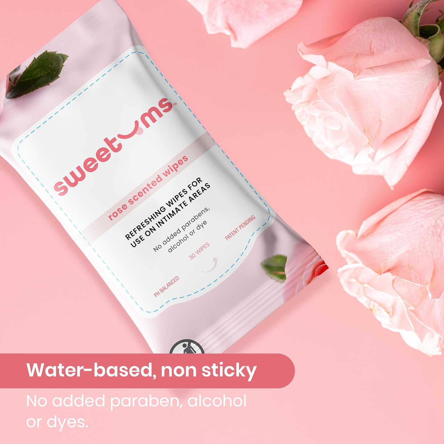 Rose Scented Daily Feminine Wipes for Women – pH Balanced Unflavored Intimate Wipes – Water-Based, Aloe-Infused, Gentle on Sensitive Skin – Vegan, No Alcohol or Dyes, Travel-Friendly - 30ct