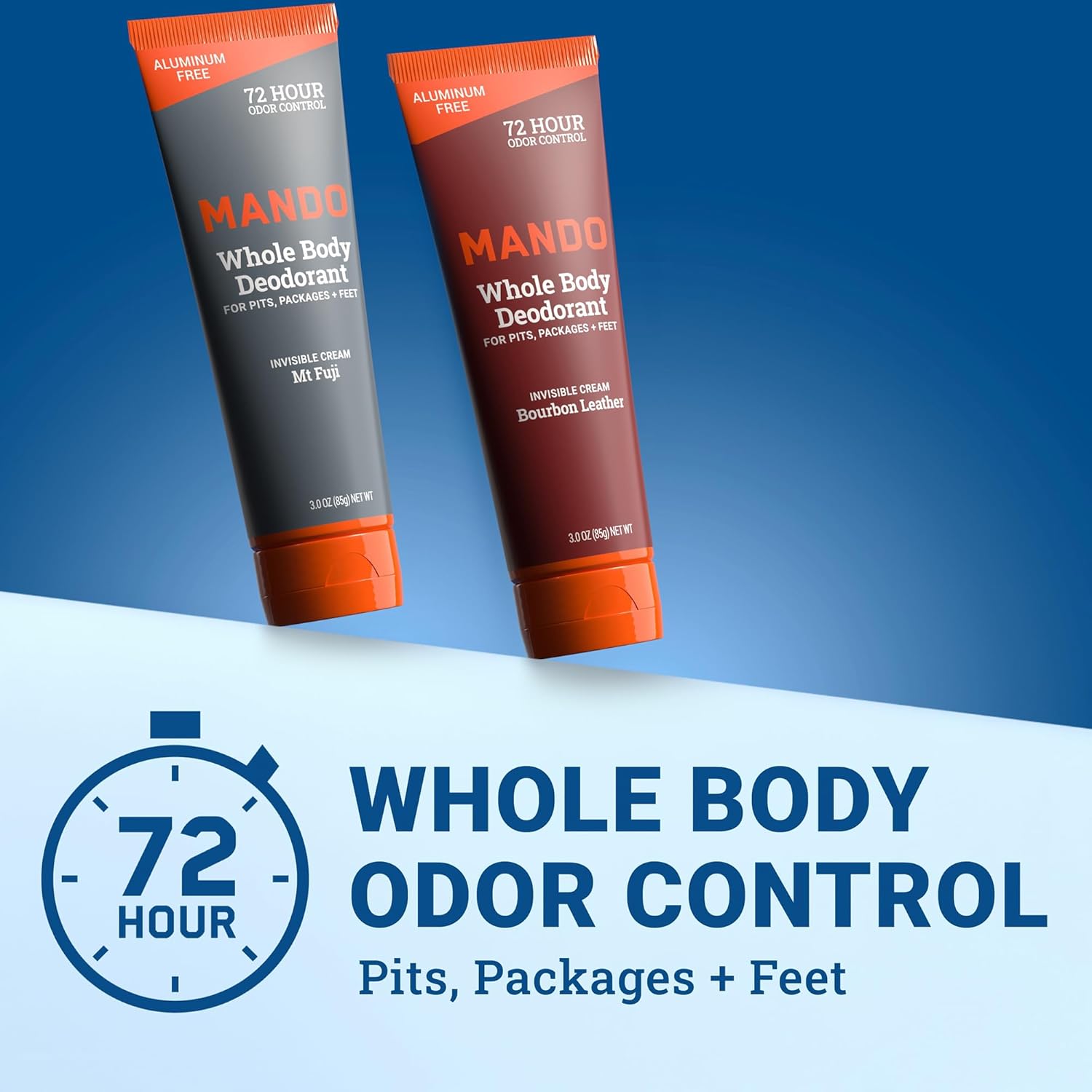 Mando Whole Body Deodorant For Men - Invisible Cream - 72 Hour Odor Control - Aluminum Free, Baking Soda Free, Skin Safe - 3 Ounce Tube (Pack of 2) - Bourbon Leather and Mount Fuji
