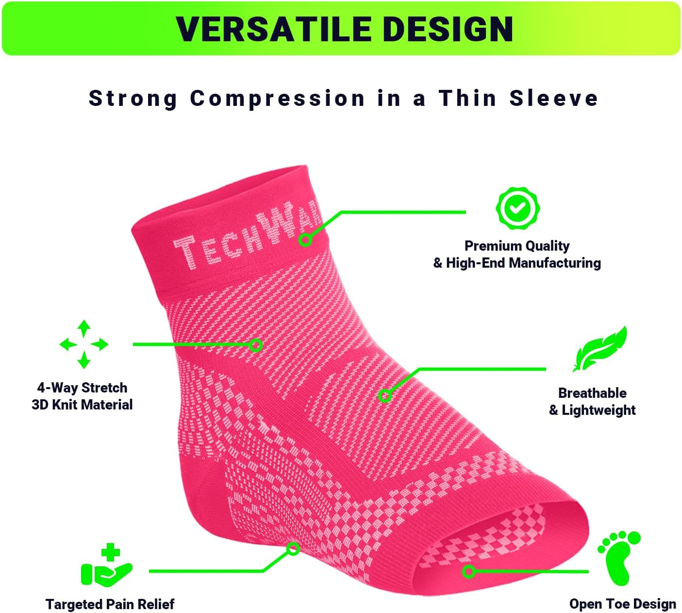 TechWare Pro Ankle Brace Compression Sleeve - Plantar Fasciitis Sock. Relieves Achilles Tendonitis. Foot Arch Support Reduces Joint Pain, Swelling & Heel Spur Pain. Injury Recovery Braces for Sports