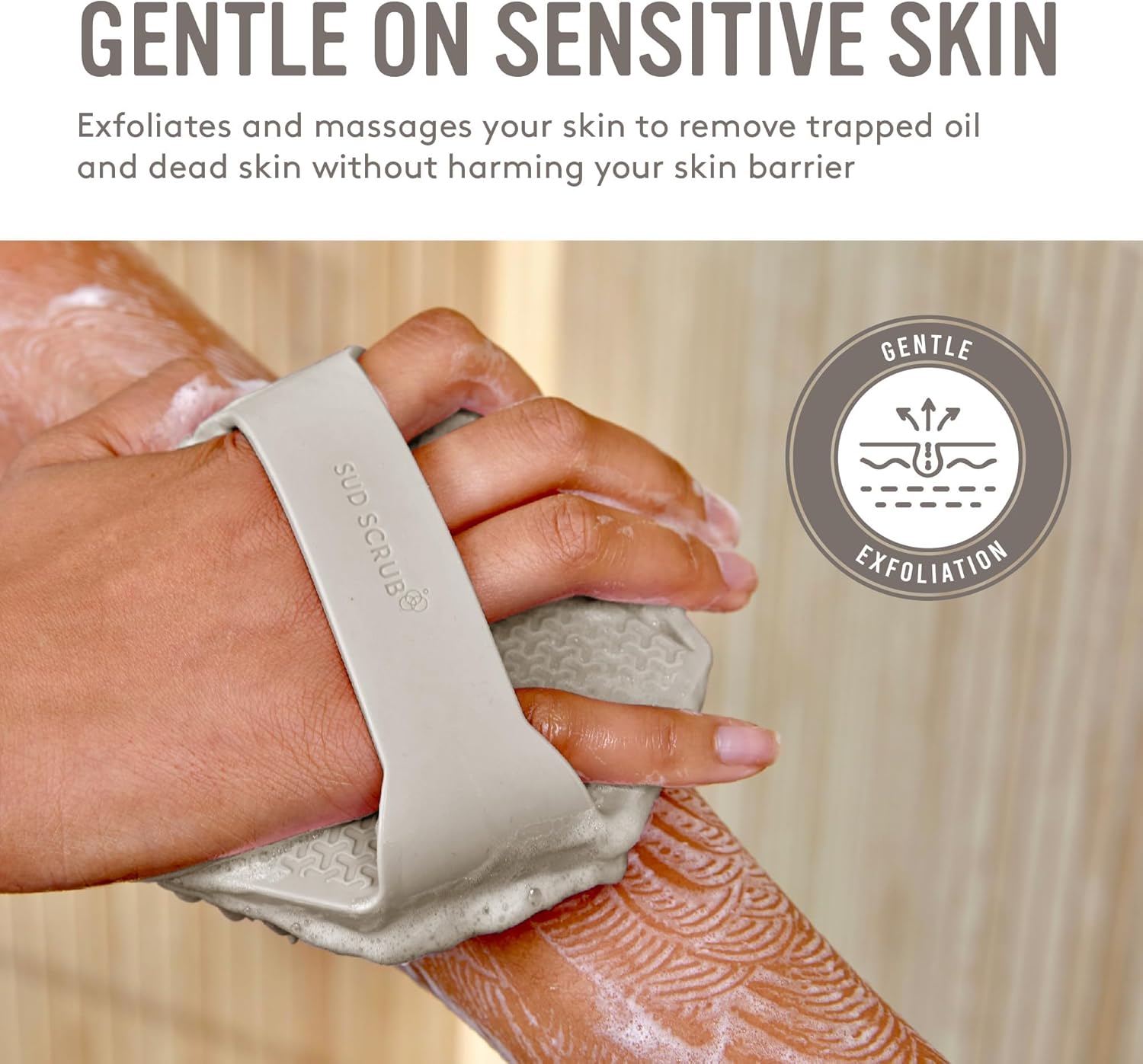 Sud Scrub® Antimicrobial Silicone Body Scrubber, Exfoliating Body Scrubber for Sensitive Skin, Eco Friendly Shower Scrubber for Body, Silicone Body Brush for Showering, Clay