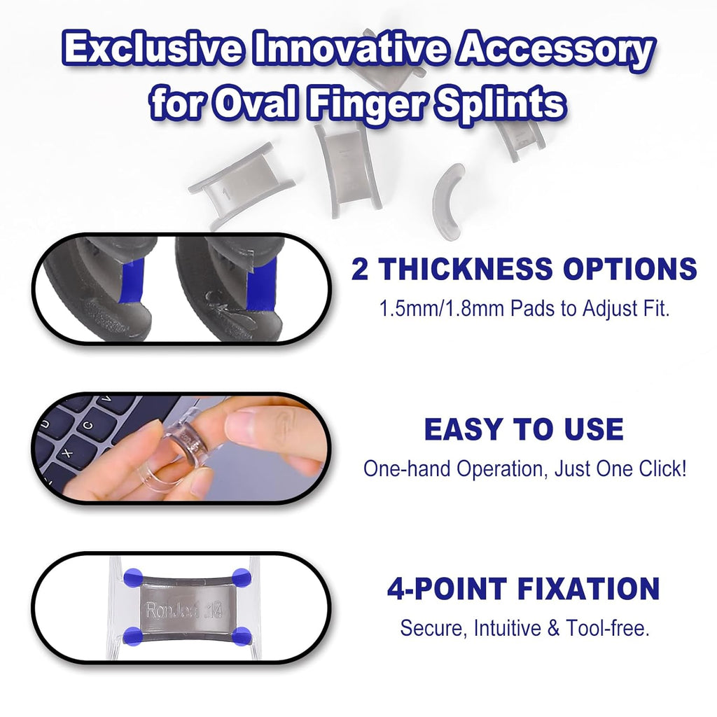8Pcs Clear Oval Finger Splints & Click-Lock Adjustment Kit, 4 Graduated Finger Ring Splint & 4 Splint Adjustment, Finger Braces for Arthritis, Mallet, Straightening, Support (Size 4-7)