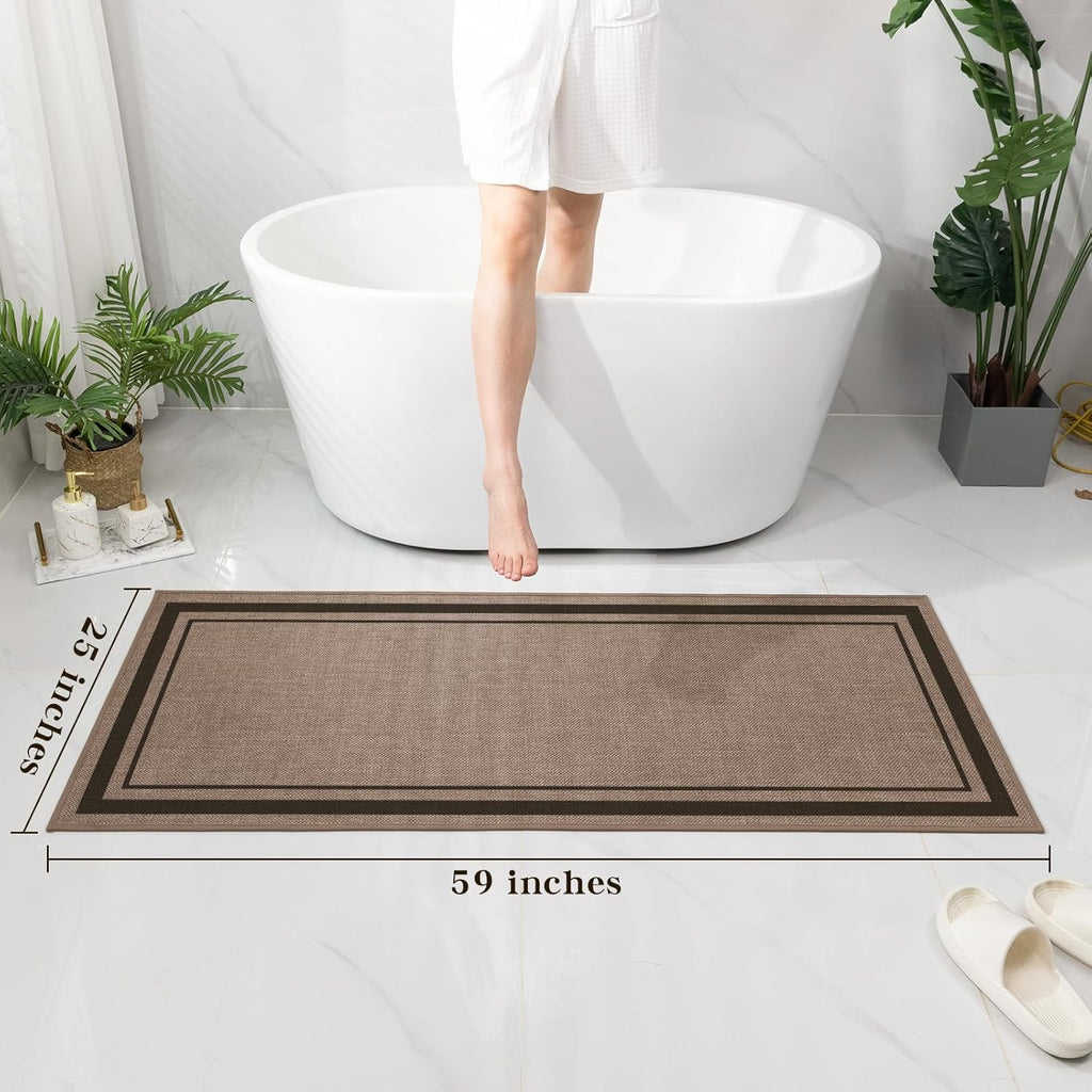 chakme Bathroom Rugs Mat 59x24, Ultra Thin Non Slip Bath Mat Large Quick Dry Absorbent Bath Mat for Bathroom Floor, (Dark Beige, 59"x24")
