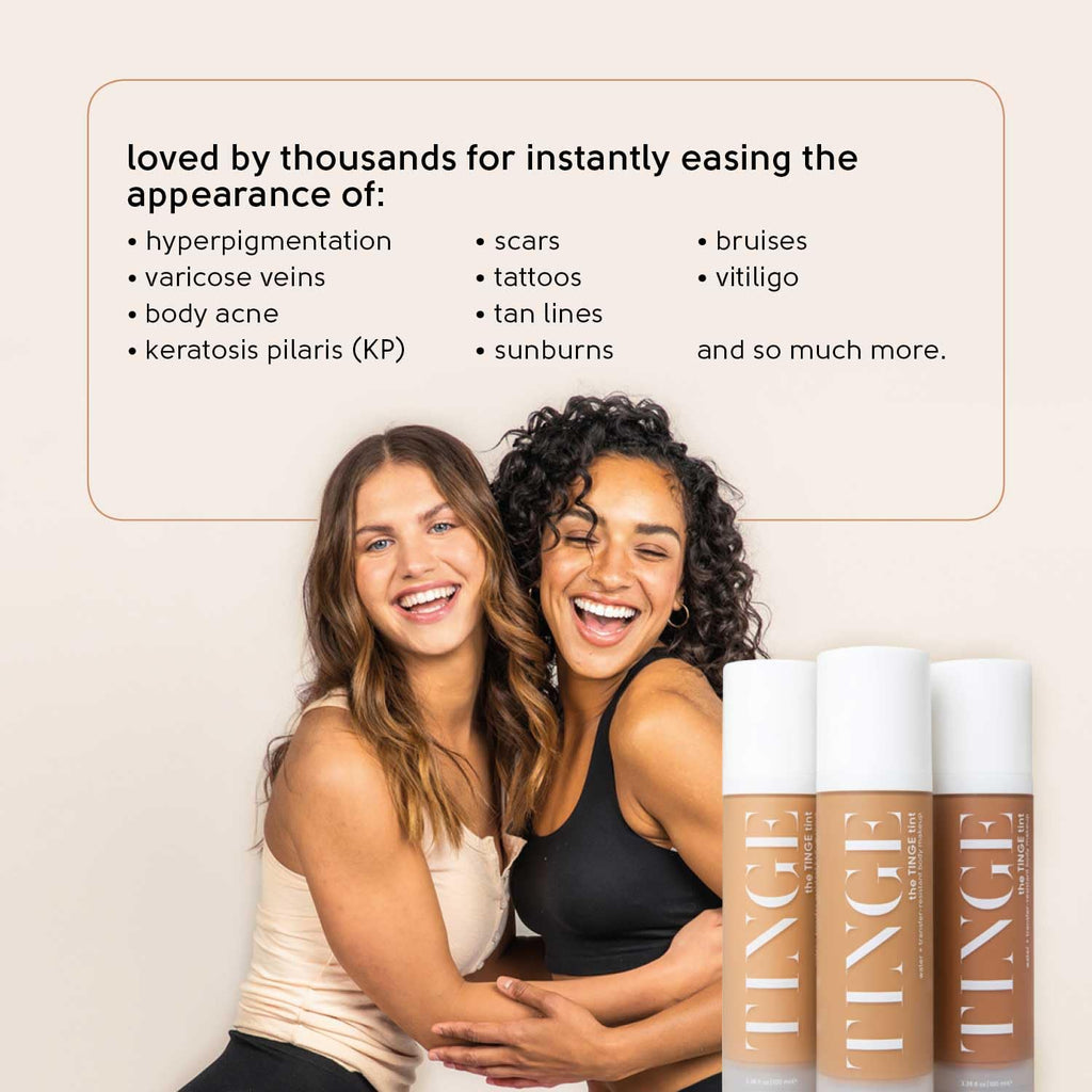 Tinge Tint Body Makeup, Lasts Up to 48 Hours, Medium Coverage Cream With Amino Acids, Hyaluronic Acid & Lysine, Semi Matte Finish, Water & Transfer Resistant, 3.38 Fl Oz - Deep Warm