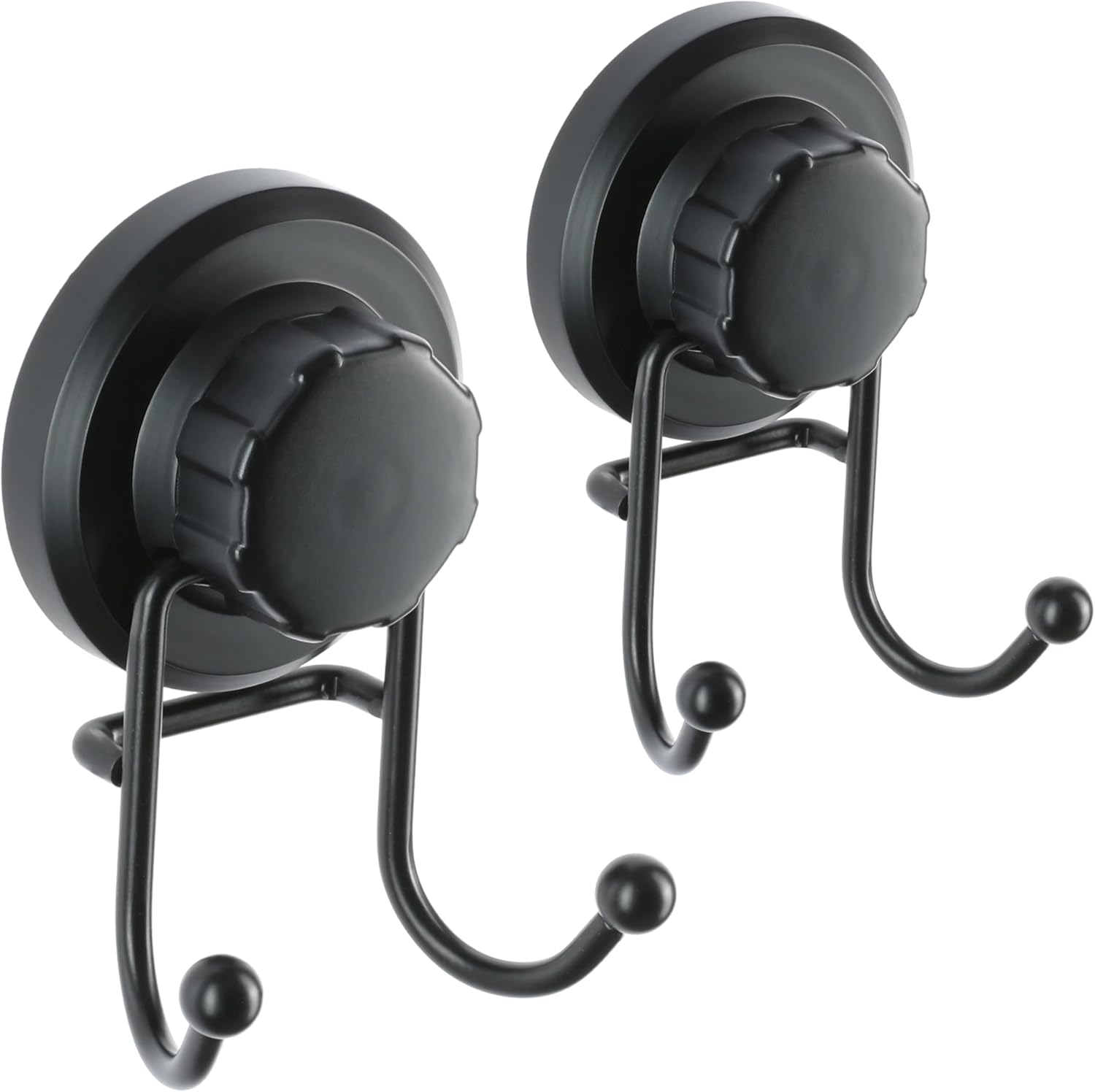 HASKO Suction Cup Hooks for Shower Wall, Removable Towel Hooks for bathrooms, Includes Optional No Drill Adhesive Mount for Inside Shower, Rustproof Stainless Steel - 2 Pack, Black