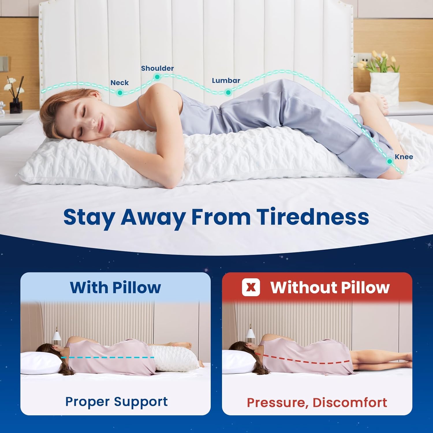 Body Pillow for Side Sleeper with Neck and Shoulder Pain,Adjustable Shredded Memory Foam Pillows, Cooling Pillow for hot Sleepers with Washable Cover, Bed Pillows for Adults, Original White