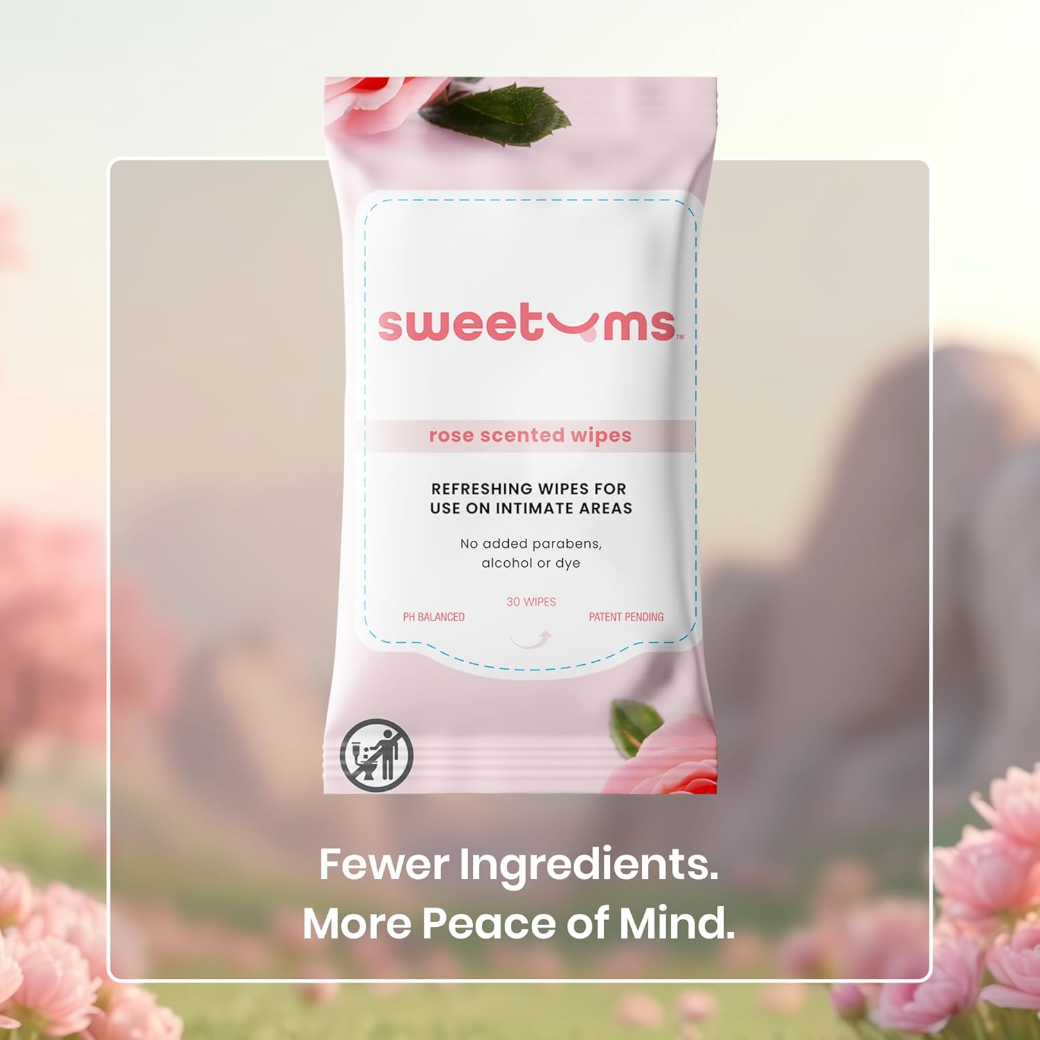 Rose Scented Daily Feminine Wipes for Women – pH Balanced Unflavored Intimate Wipes – Water-Based, Aloe-Infused, Gentle on Sensitive Skin – Vegan, No Alcohol or Dyes, Travel-Friendly - 30ct