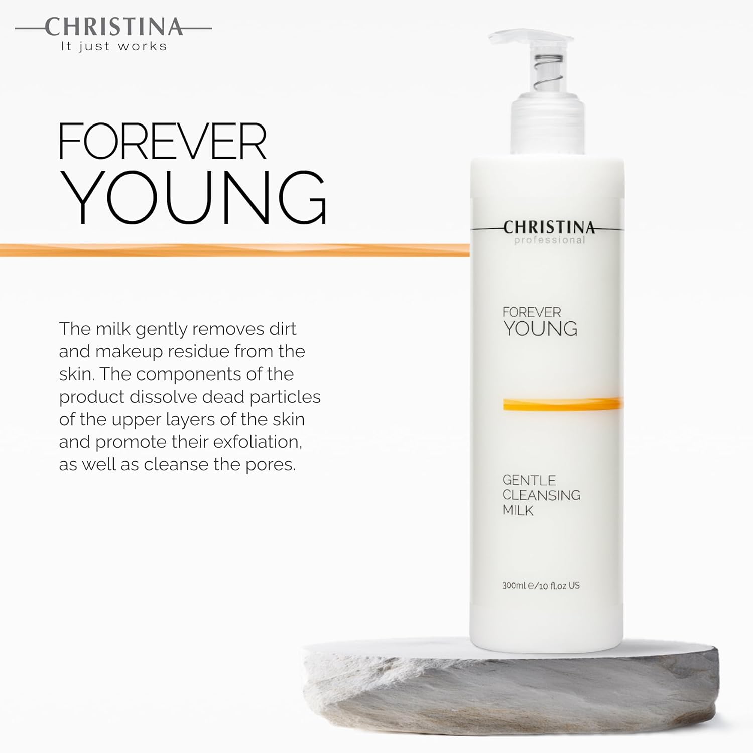 Christina Forever Young Gentle Cleansing Milk with Retinol for Face | Nourishing Formula with Glycolic Acid, Vitamin A, Vitamin E for Aging & Dry Skin | Suitable for ages 30-45+ | 24-Hour Care 300ml