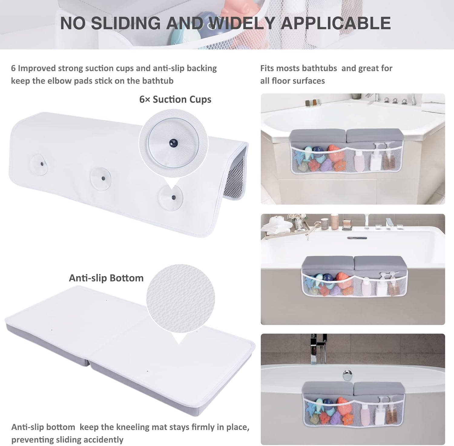 beiens Bath Kneeler and Elbow Rest Pad Set - 1.5'' Comfortable Baby Bath Kneeler Pads, Thick Quick Dry Kneeling Pad Support for Knee& Arm, Large Bathtub Mat with Toy Organizer for Happy Baby Bath Time