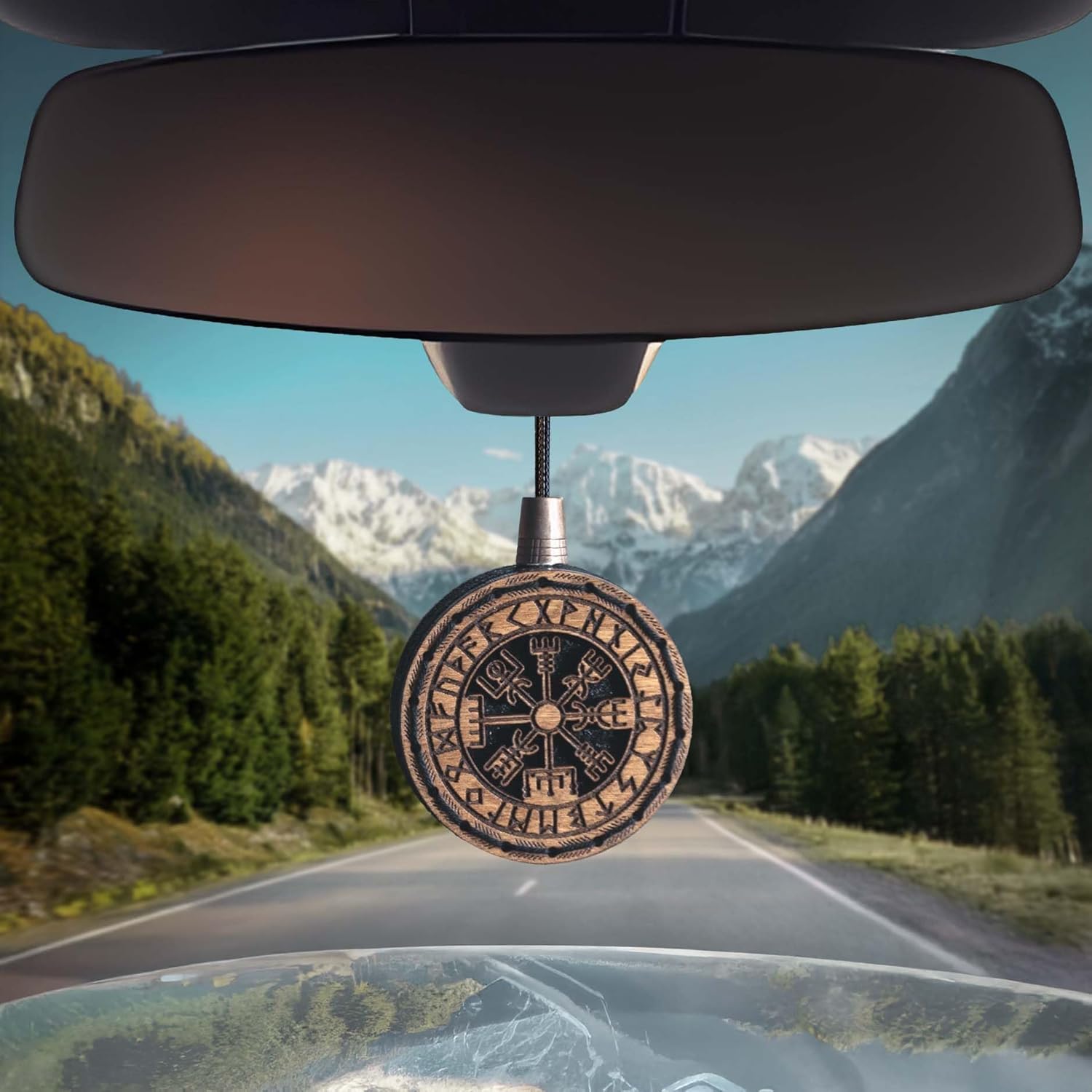 Wood Car Air Freshener — Handmade Car Air Freshener — Vegvisir Designed Fragrance Oil Diffuser in Wooden Gift Box — Aromatherapy Gift Set with Ocean Breeze Fragrance Oil - 10 ml