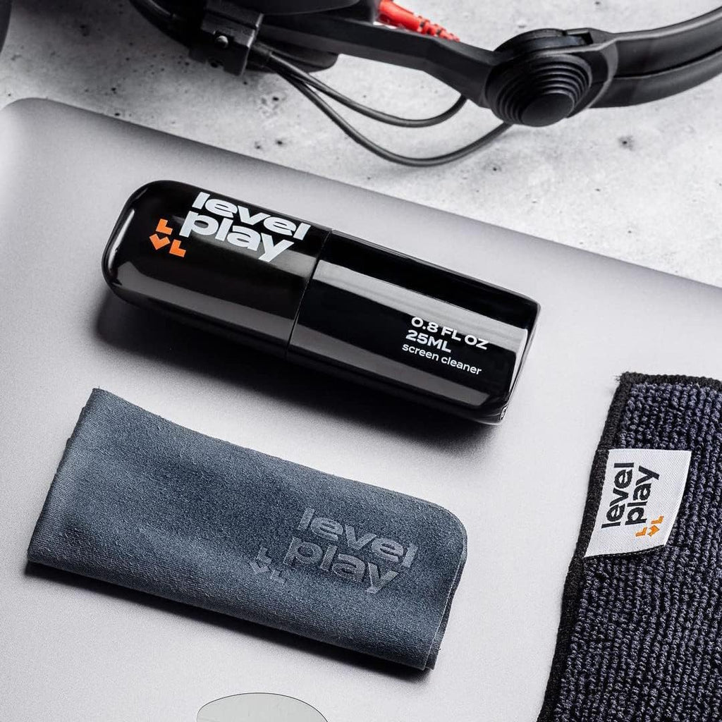 Levelplay Screen Cleaner Kit – Fingerprint-Resistant Touchscreen, Monitor & Lens Cleaner, Alcohol- and Ammonia-Free, Washable Microfiber Wipe (Small), 25 mL (0.85 fl oz) Spray Bottle