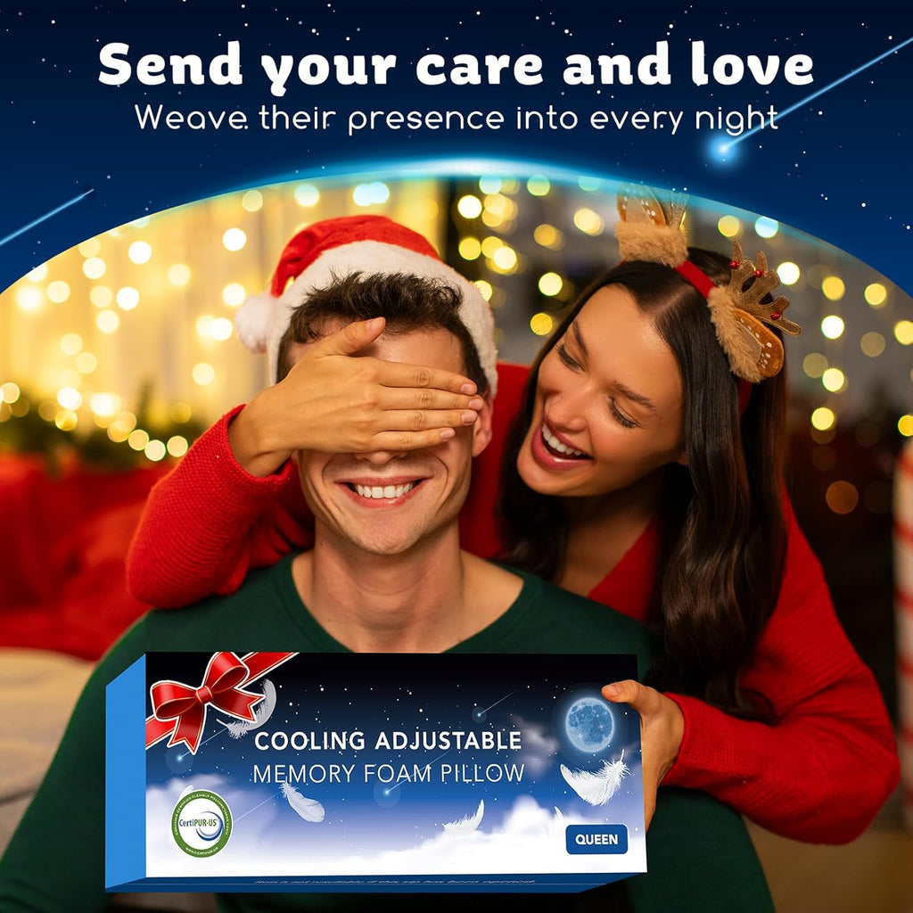 Cooling Side Sleeper Pillow for Neck and Shoulder Pain, Luxury Shredded Memory Foam Curved Bed Pillows for Sleeping Set of 1- Adjustable Queen Size- Washable Cover Crescent White&Extra Grey Pillowcase