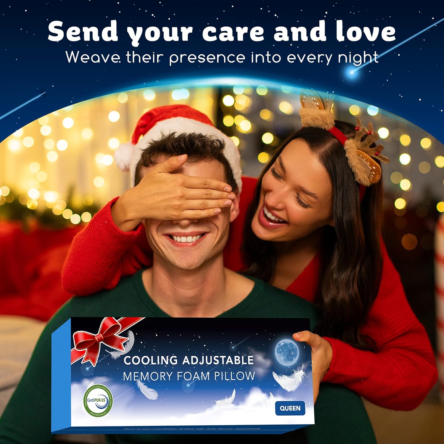 Cooling Side Sleeper Pillow for Neck and Shoulder Pain, Luxury Shredded Memory Foam Curved Bed Pillows for Sleeping Set of 1- Adjustable Queen Size- Washable Cover Crescent White&Extra Grey Pillowcase