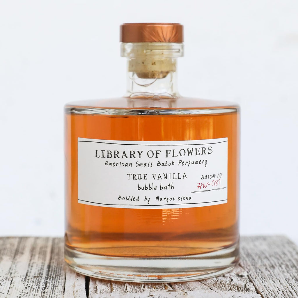 Library of Flowers True Vanilla Bubble Bath, 17 fl. oz. - Bergamot, Dark Vanilla & Amber – Relaxing & Gentle Bubble Bath Soap, Skin Hydrating & Deep Moisturizing, Cocoa Butter & Green Tea