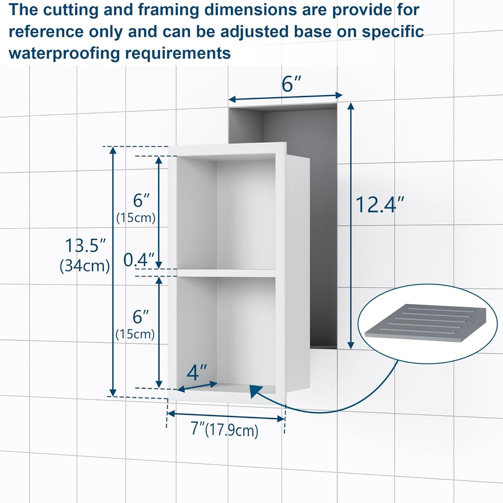 Shower Foot Rest for Shaving Legs, 304 Stainless Steel Footrest Niche with Shaving Holder, Recessed Shower Niche for Shaving Legs, Matte White, 5.9" X 12.3"