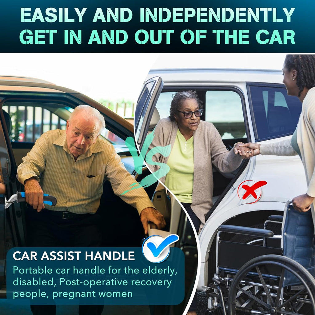 Car Door Handle for Elderly Car Handle Assist Support, Portable Auto Grab Handles for Handicap Seniors, Black and Blue