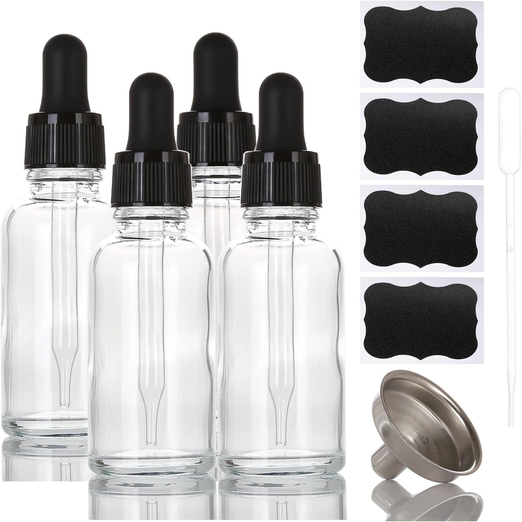 1 oz Glass Dropper Bottles,4 Pack 30ml Empty Reusable Leak Proof Thick Tincture Bottles for Essential Oils,Hair Oil,Liquids,Laboratory,Pharmacist Bottle,Massage,Perfumery Aromatherapy