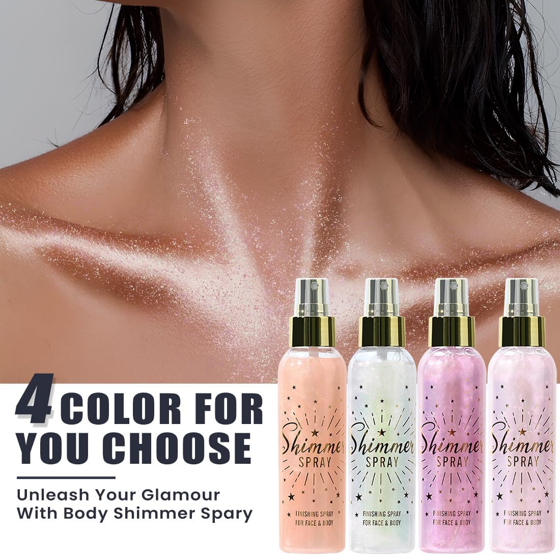 Glitter Spray for Hair and Body, Glitter Body Spray, Glitter Spray for Clothes, Quick-Drying Waterproofing Body Shimmer Suitable for Festival Rave 3.72fl Oz (Pink, 3.72 fl oz)