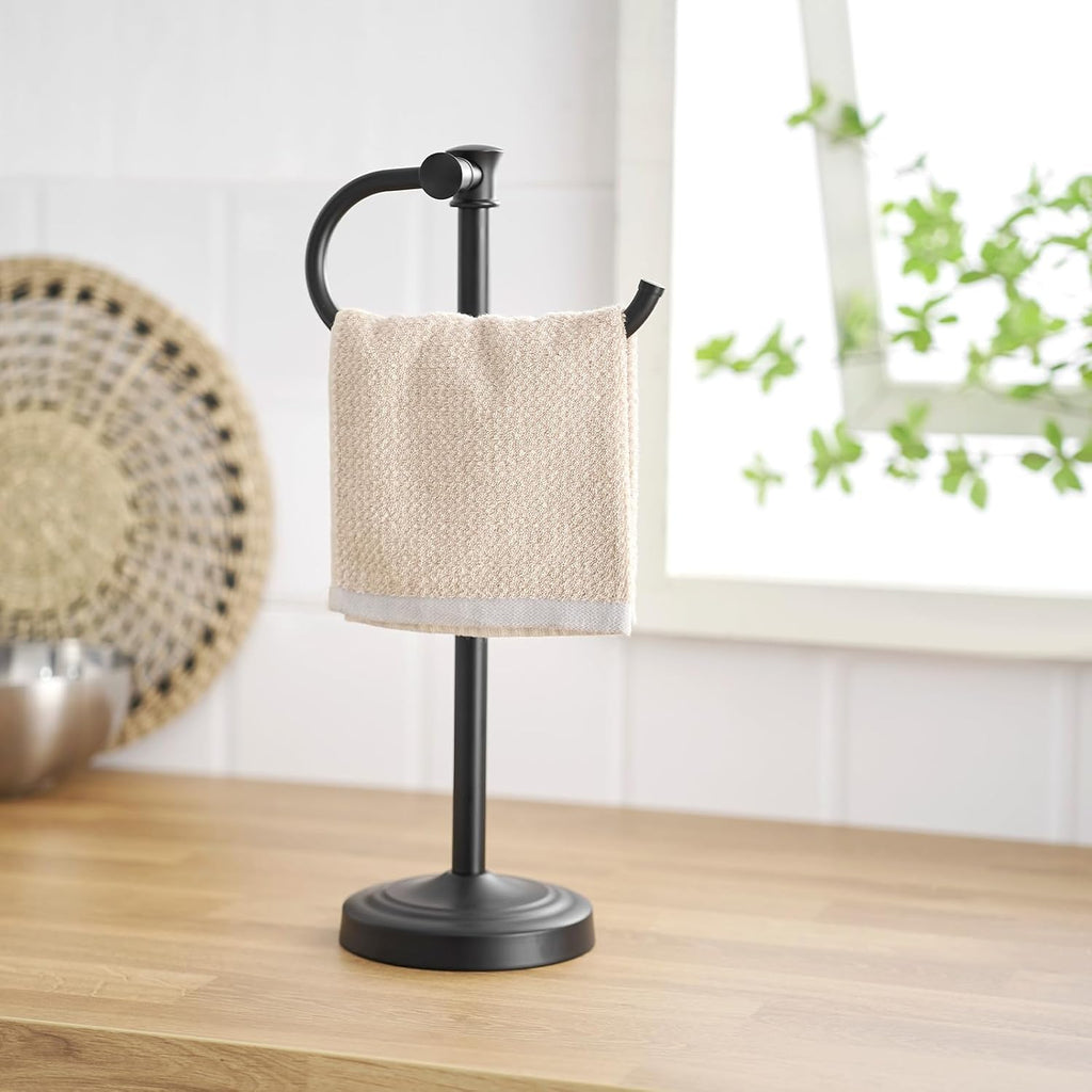 BESy 17 Inch Matte Black Stand Towel Bar Hanger Hand Towel Bar Bathroom Vanity Countertop Towel Holder Free Standing Stainless Steel Towel Ring Hardware Accessories Towel Rack