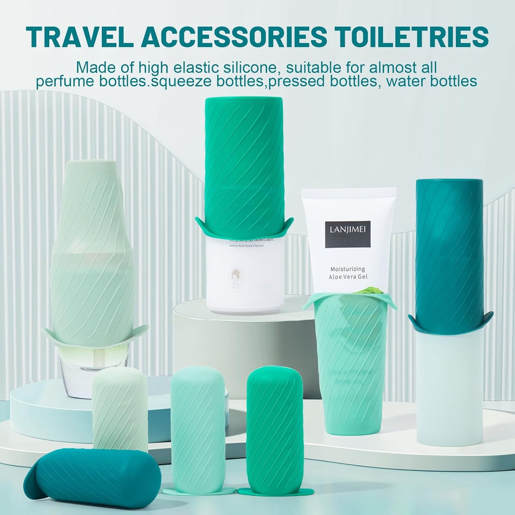Bottle Covers for Travel, Elastic Sleeves for Leak Proofing, Silicone toiletry Containe sleeves, Leak Locks Travel Accessories for Shampoo Conditioner Wash Body Bottles (16pack)