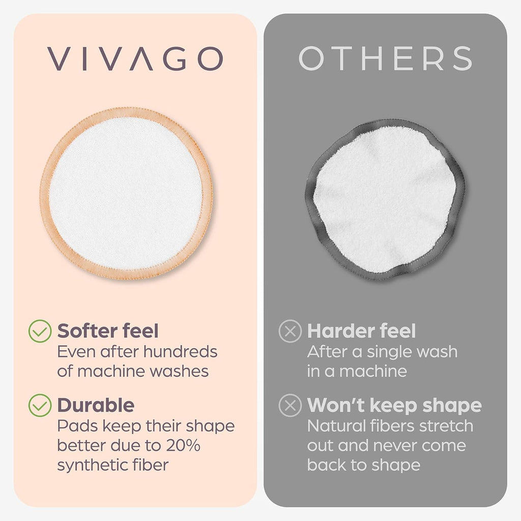 Reusable Cotton Rounds for Face - (20 Pack) Soft Reusable Makeup Remover Pads with Washable Drawstring Laundry Bag & Bamboo Holder - All Skin Type Skincare Set Facial Cleaning Cloth