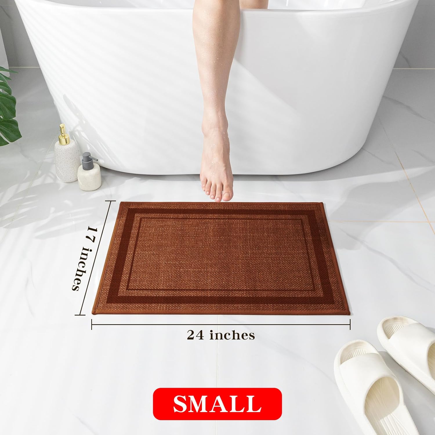 chakme Bathroom Rugs Mat 24x17, Ultra Thin Non Slip Bath Mat Small Quick Dry Absorbent Bath Mat for Bathroom Floor, (Rust, 24"x17")