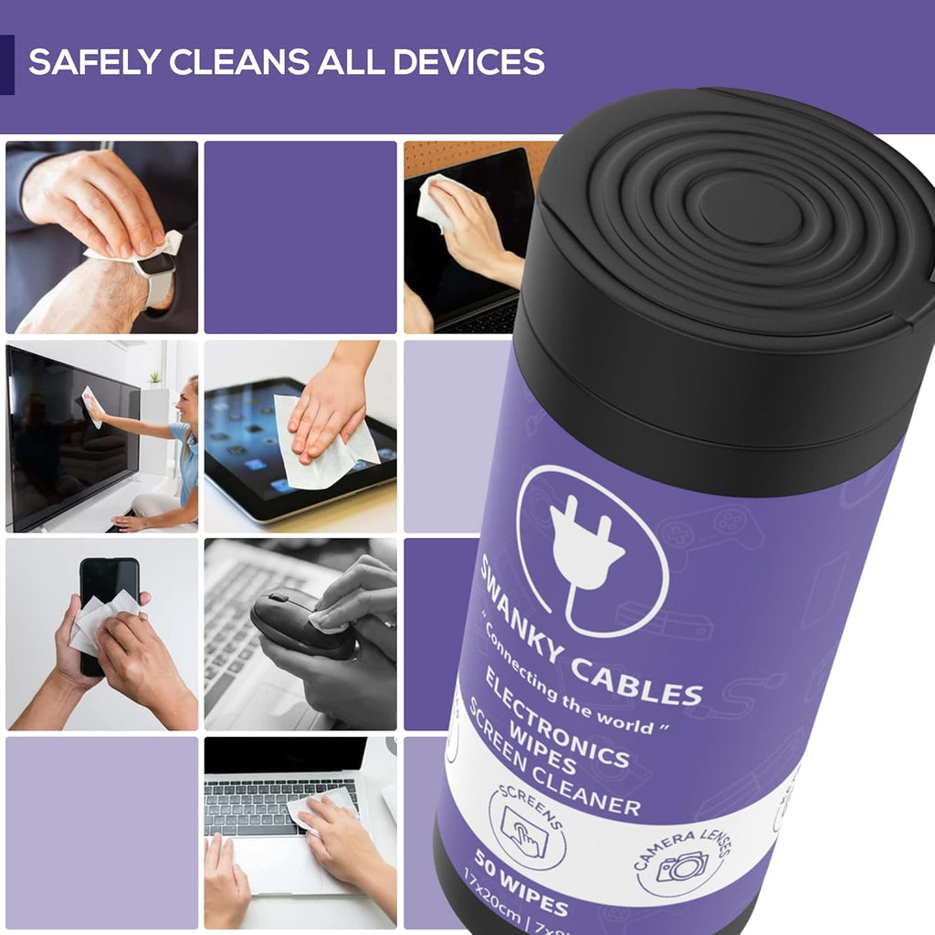 Screen Cleaner Wipes: Electronic Wipes for Screens - Computer Screen Wipes for Lens, Phone, Tv Screen and Monitor Cleaning - Tech Wipes & Microfiber Cloth (Canister, 100 Count)