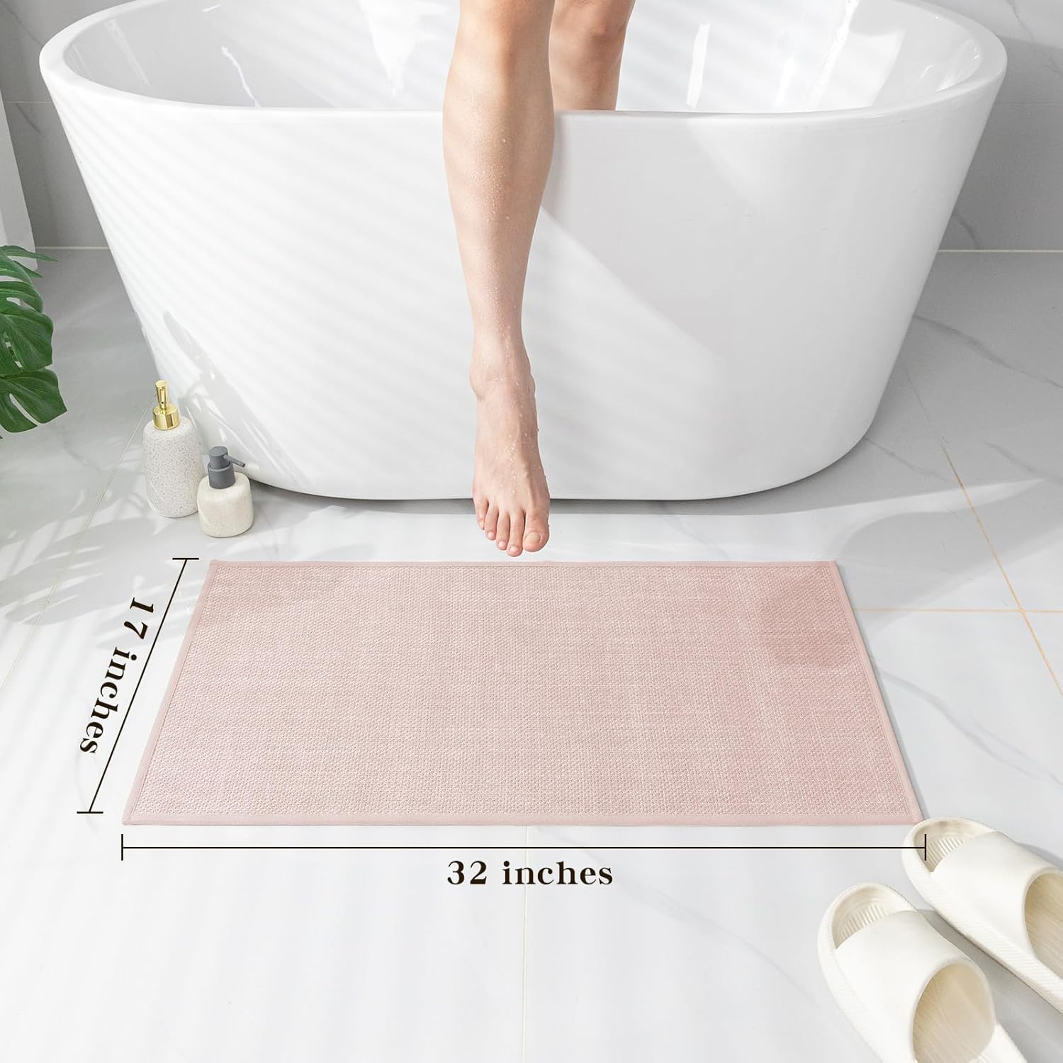 chakme Bathroom Rugs Mat 32x17, Ultra Thin Non Slip Bath Mat Quick Dry Absorbent Bath Mat for Bathroom Floor, (Pink, 32"x17")