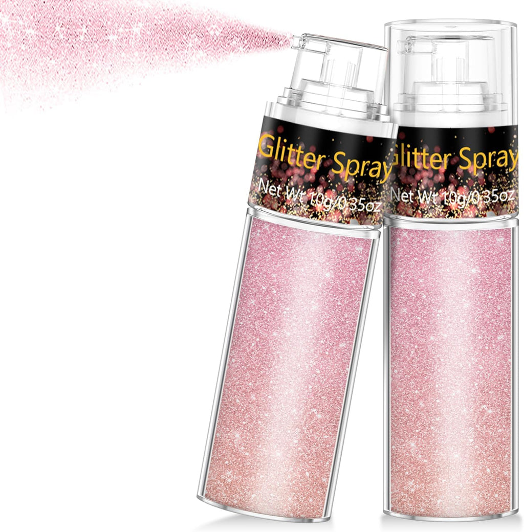 Hair and Body Glitter Spray, 1PC Sparkling Pink Glitter Dry Powder Makeup for Clothes, Festival Rave Prom Loose Sparkle Powder,Holographic Ultra Fine Resin Glitters for Crafts(Pink)