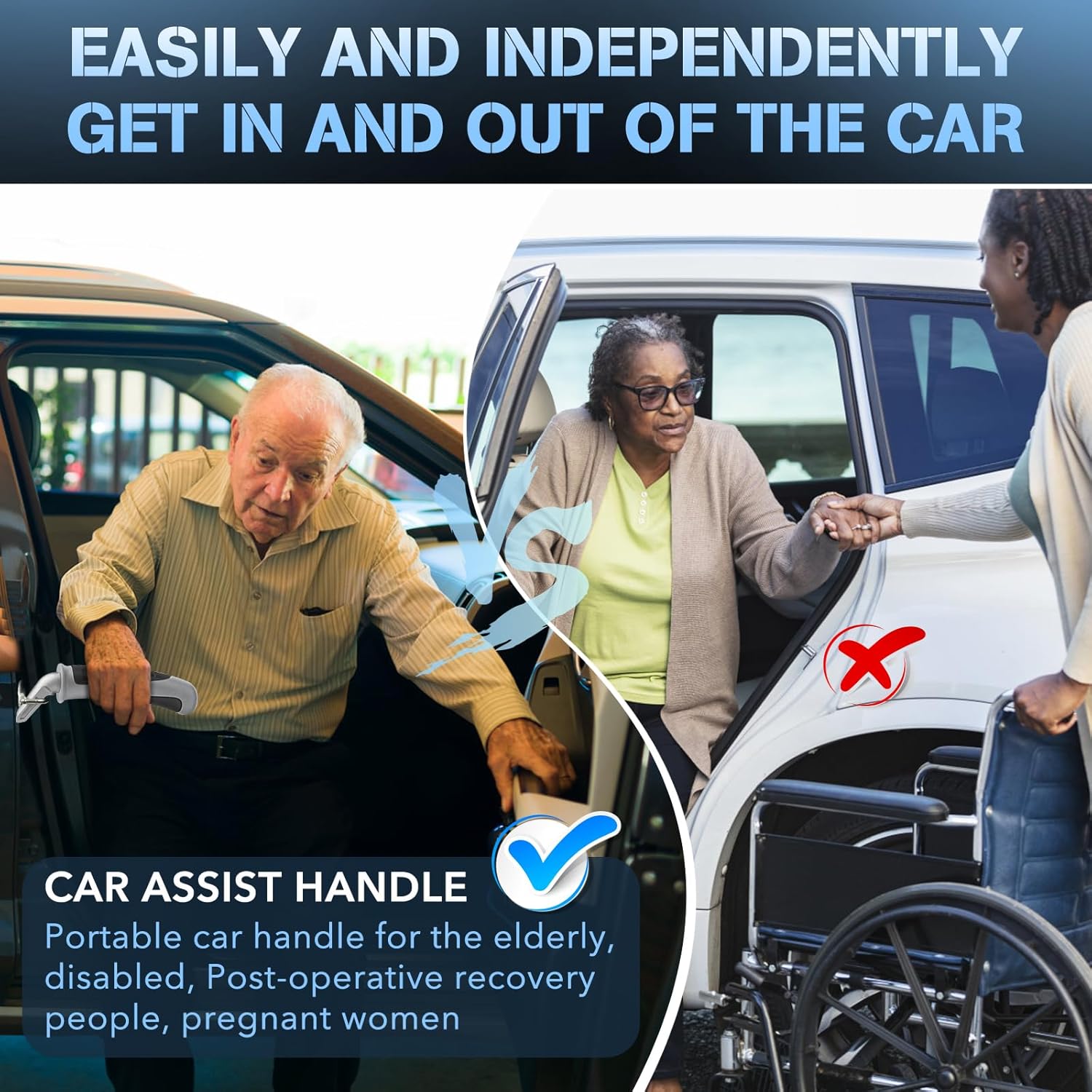 Car Door Handle for Elderly Car Handle Assist Support, Portable Auto Grab Handles for Handicap Seniors, Light Grey and Black