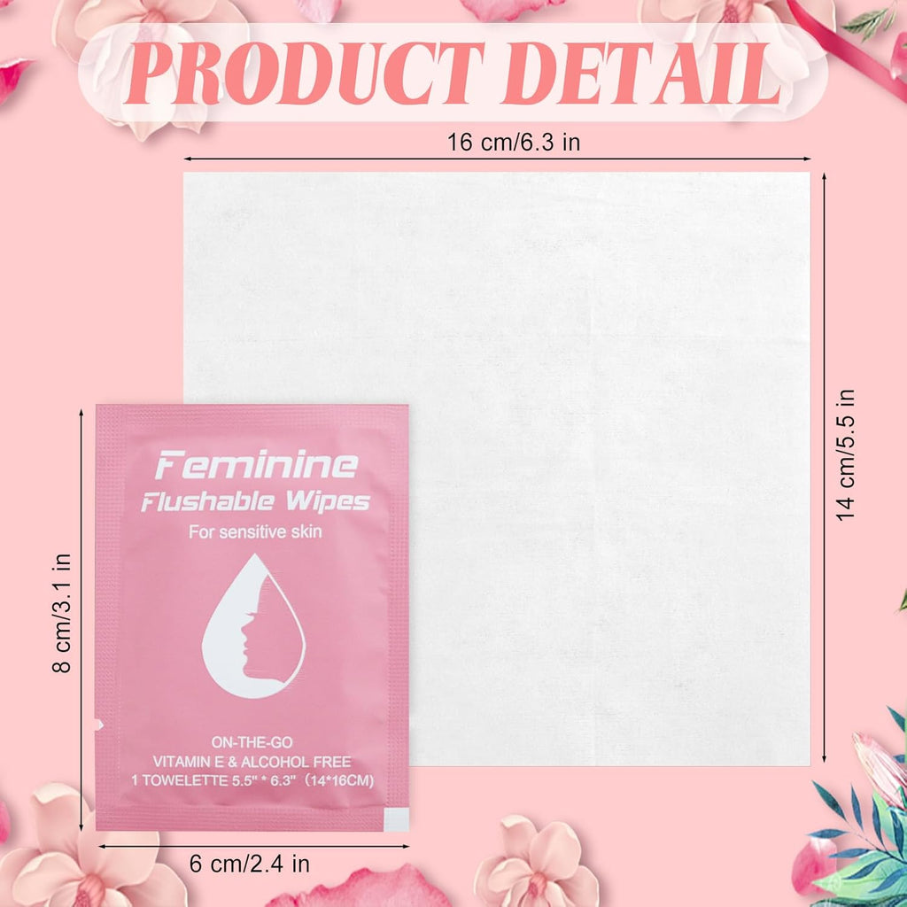 200 Feminine Wipes Flushable Travel Individually Wrapped,Travel Wipes for Women,Feminine Care Wet Wipes Travel Size Vaginal Wipes for Adult, Girl and Homeless