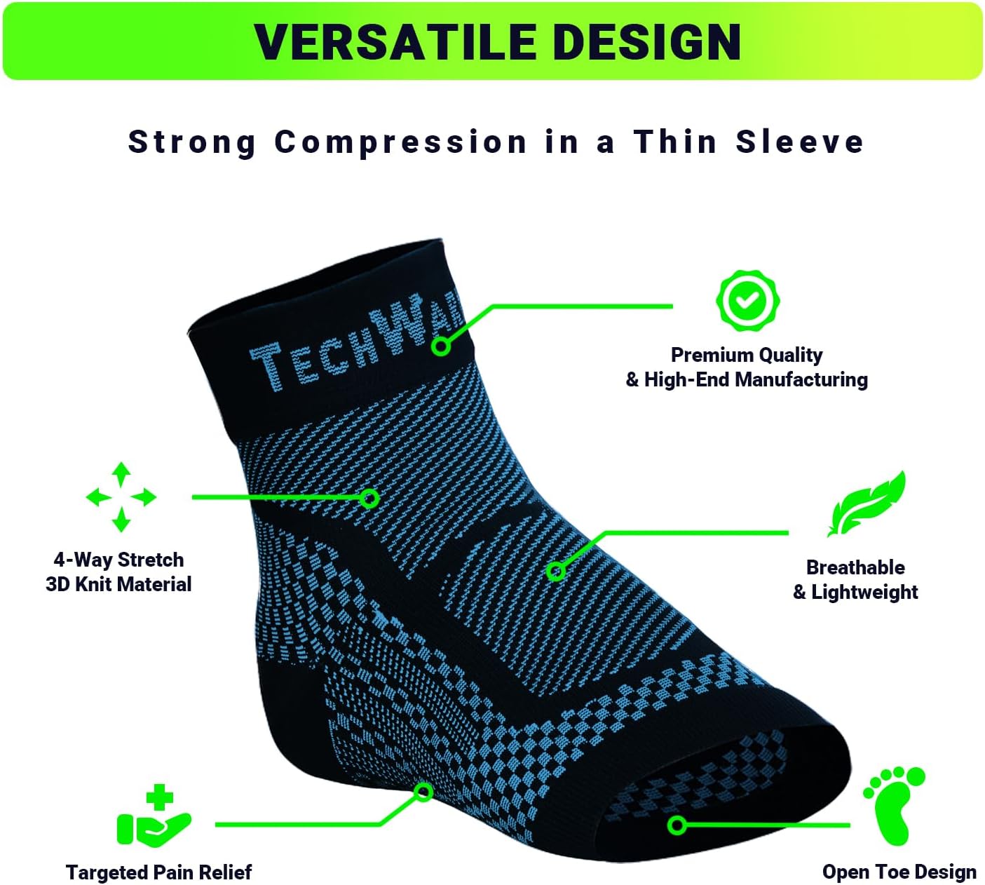 TechWare Pro Ankle Brace Compression Sleeve - Plantar Fasciitis Sock. Relieves Achilles Tendonitis. Foot Arch Support Reduces Joint Pain, Swelling & Heel Spur Pain. Injury Recovery Braces for Sports
