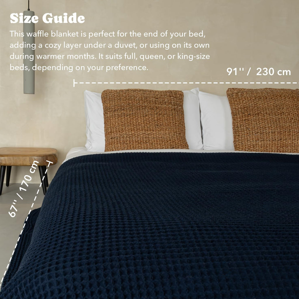 Luxury Japanese Cotton Waffle Towelket Blanket for All Sleepers | Soft, Breathable and Thermoregulating (Ocean Blue, 67''x91'')