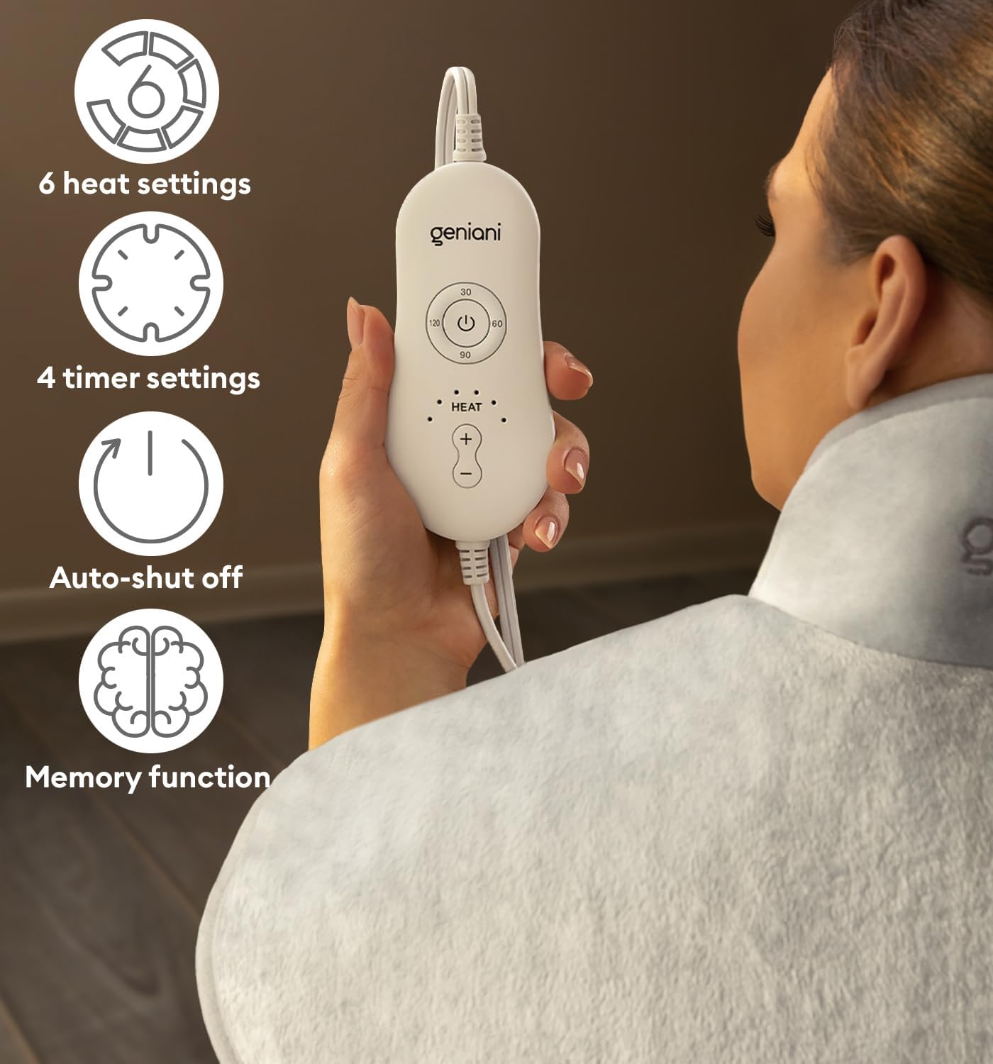 GENIANI Electric Throw - Heating Pad for Neck and Shoulders, Large Heated Pad for Neck Pain, Shoulder Heating Wrap with 4 Auto Shut-Off, 6 Heat Settings, Pain Relief - 22"x24"