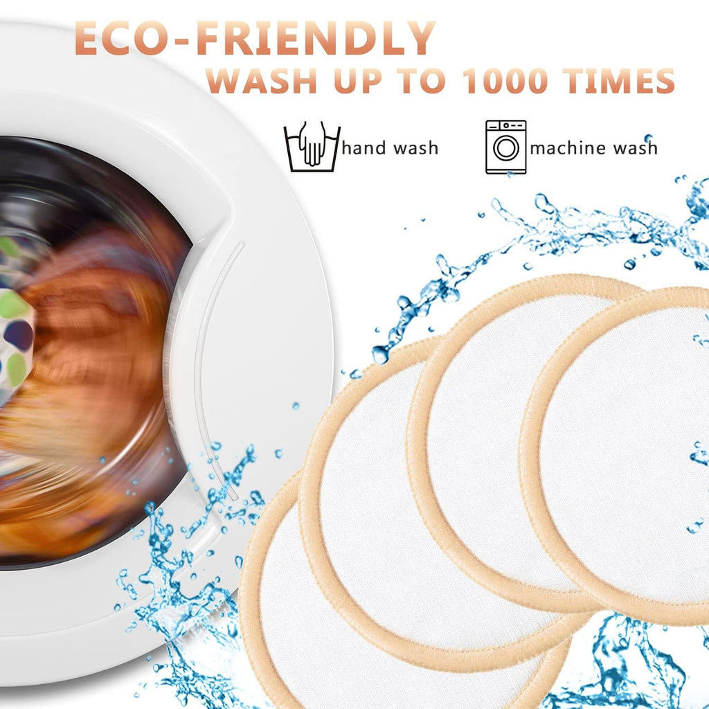 Foaincore 40 Pcs Reusable Makeup Remover Pads with Mesh Laundry Bag Washable Bamboo Cotton Rounds Soft Reusable Face Pad for Toner Skin Types with Bamboo Holder(White, Tan)