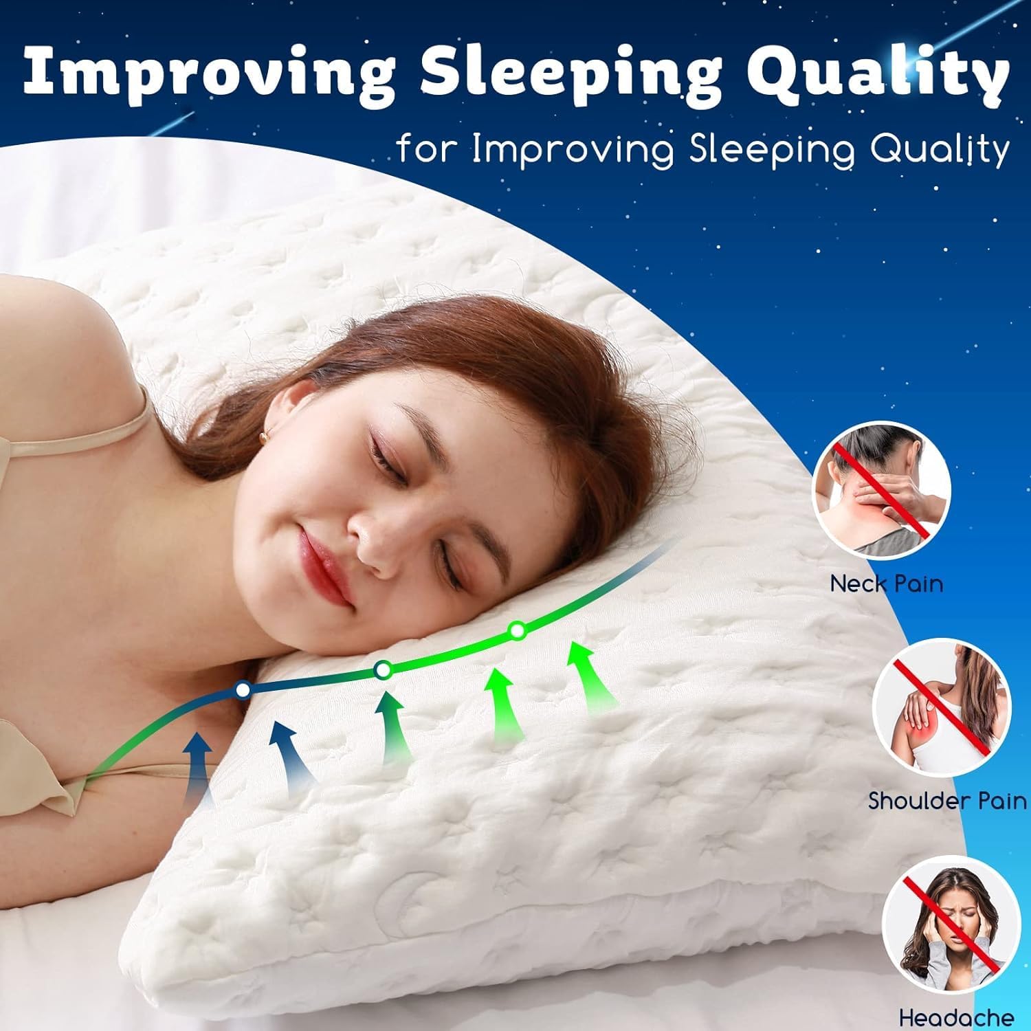Cooling Side Sleeper Pillow for Neck and Shoulder Pain, Luxury Shredded Memory Foam Curved Bed Pillows for Sleeping Set of 1- Adjustable King Size- Washable Cover Crescent White