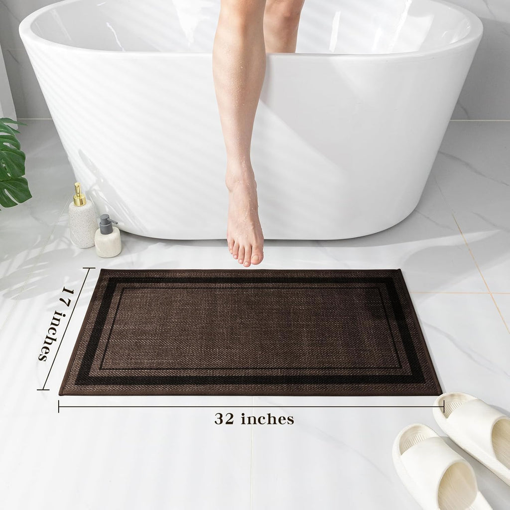 chakme Bathroom Rugs Mat 32x17, Ultra Thin Non Slip Bath Mat Quick Dry Absorbent Bath Mat for Bathroom Floor, (Brown, 32"x17")